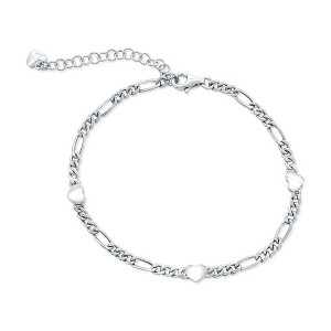 Bella Silver Sterling Silver, Heart Figaro Bracelet - Silver - 7+1.5 Inch - 1 of 2
