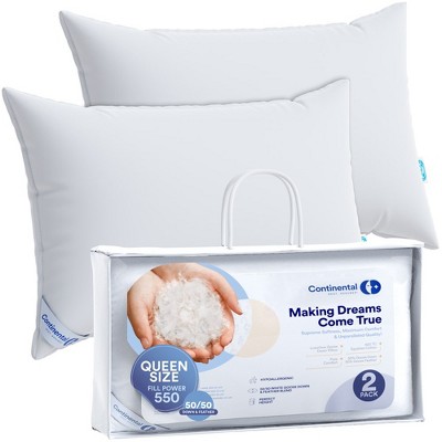 Continental Bedding 50% White Goose Down and 50% White Goose Feather Blend - Pillow - Set of 2