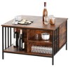 Munora 31.5" Rustic Wood Grain Coffee Table with Flip Top, Hidden Storage & 3 Open Shelves, Farmhouse Style with Black Metal Frame (Brown + Black) - 4 of 4
