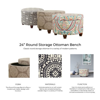 Bold Paisley Round Storage Ottoman in Polyester