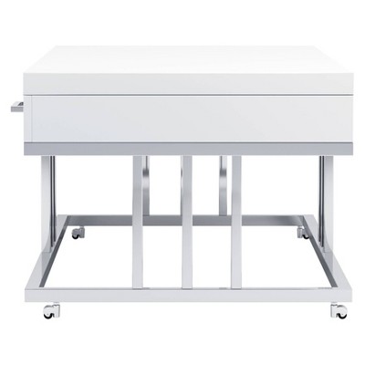 Dalya Contemporary White and Chrome Rectangular Coffee Table with Storage
