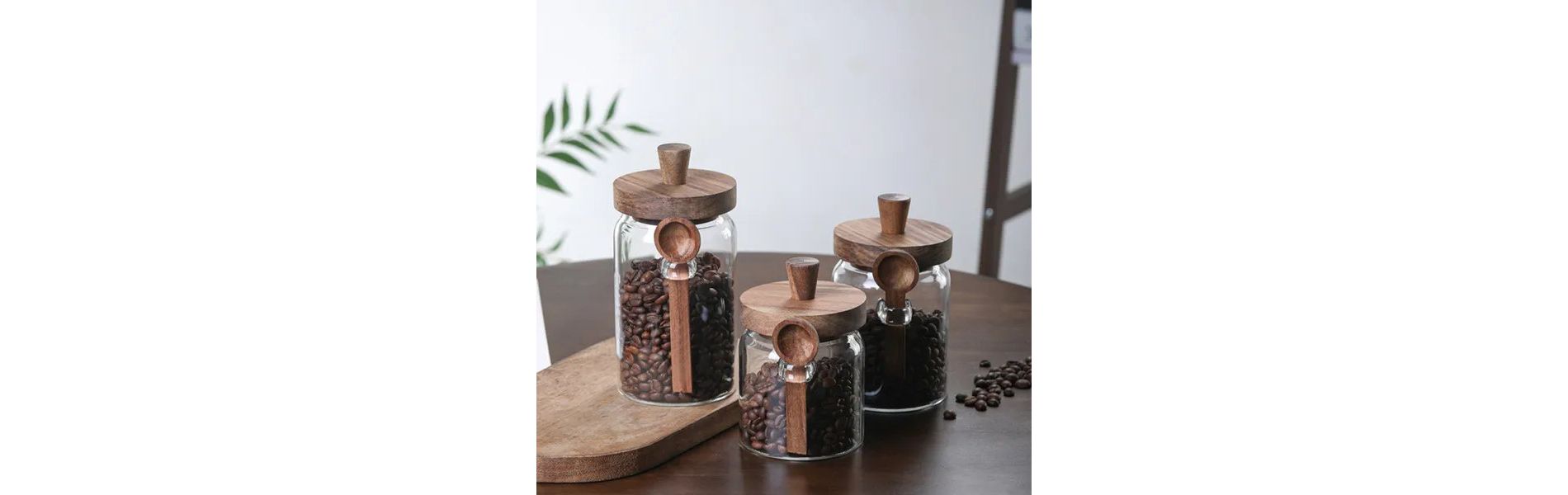 Racxily 3-Pack Glass Storage Jars with Lids & Spoons - Airtight Food Containers for Coffee, Tea, Candy, Cookies, Snacks, Spices (Salt, Pepper)