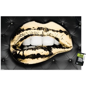 Trends International Reinders: Glam - Gold Lips Unframed Wall Poster Print Clear Push Pins Bundle 22.375" x 34" - 1 of 4