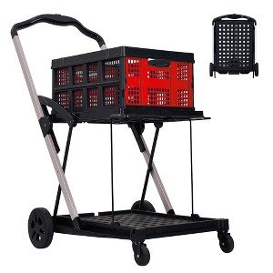 Collapsible Shopping Cart, Foldable Grocery Cart with Wheels and Removable Storage Crate, 2-Tier Portable Utility Cart for Groceries, Supermarket - 1 of 4