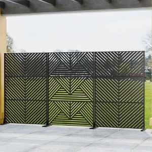 Wooakway 142"W x 72"H Black Metal Trellis Panel Outdoor Garden Privacy Screen with Scroll Design Indoor Room Divider for Patio Balcony and Yard Decor - 1 of 4