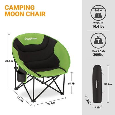 KingCamp Black and Green Foldable Saucer Moon Lounge Chair with Cupholder