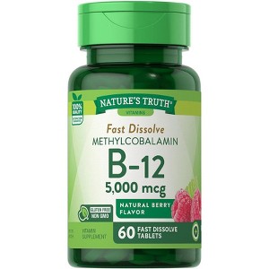 Nature's Truth B12 Vitamin 5000mcg | 60 Fast Dissolve Tablets | Natural Berry Flavor - 1 of 4