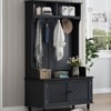 Versatile Entryway Coat Rack Hall Tree with 4 Hooks, Wood Entryway Coat Hanger Built-in Storage Bench with 2 Top Open Storage Shelves Black - 4 of 4