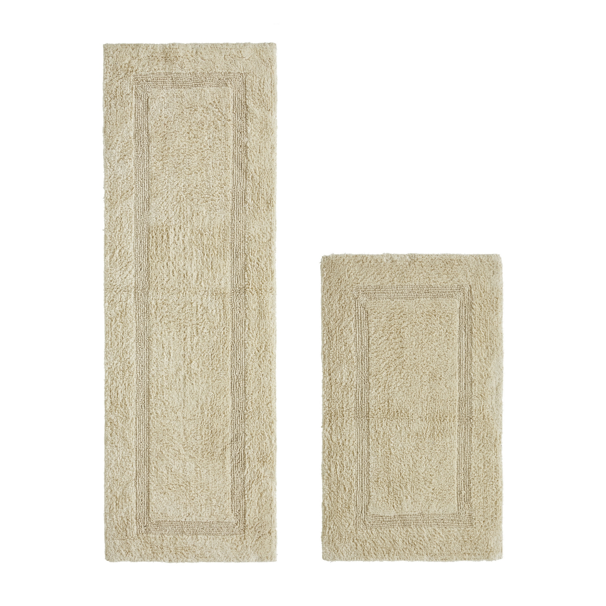 Better Trends Lux 100% Cotton Tufted Solid Reversible Bath Rug Set 2 PC (21" x 34" | 20" x 60") - Sand
