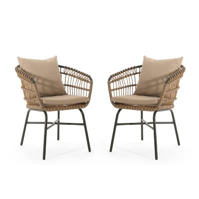Christopher Knight Home Korda Modern Outdoor Patio Dining Chairs Beige Water Repellent Fabric