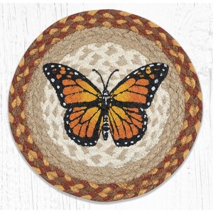 Earth Rugs Round Trivet – 10"x10" Monarch Butterfly Printed Braided Jute Mat in Natural Botanical Garden Style - 1 of 3