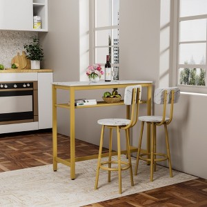 Hooseng 3 Piece kitchen Table Set, Kitchen Table Set for 2 with storage shelves and Faux marble top, Bar Table and Chairs Set with Backrest - 1 of 4