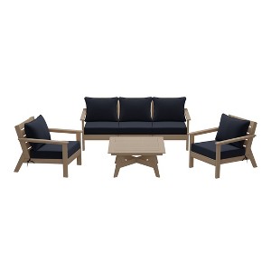 WestinTrends Avalon Outdoor 6-Piece Modular Sectional Patio Furniture Sofa Set, Weathered Wood/Navy Blue - 1 of 4