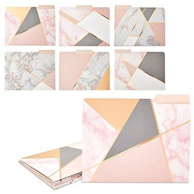 Paper Junkie 12 Pack Geometric Marble Decorative File Folders, Rose Gold Office School Supplies, A4 Letter Size