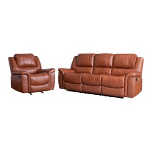 2pc Joel Top Grain Leather Reclining Sofa & Armchair Set Camel - Abbyson Living, Brown