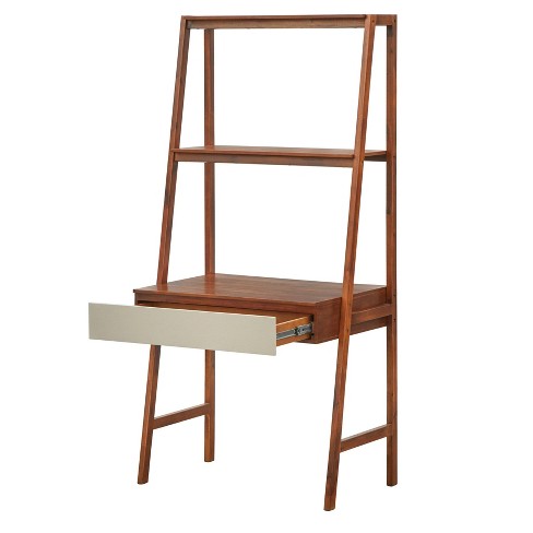 Nordic Ladder Desk Walnut Lifestorey 71 High Space saving Design Mid century Modern Style Target