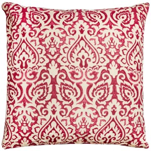22"x22" Oversize Poly Filled Damask Square Throw Pillow Red - Rizzy Home: Cotton, Knife Edge, Zipper Closure - 1 of 3