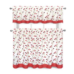 GoodGram Montauk Accents Spring Cherries & Polka Dots Complete 3 Pc. Kitchen Curtain Tier & Valance Set - 58 in. W x 14 in. L - 1 of 3