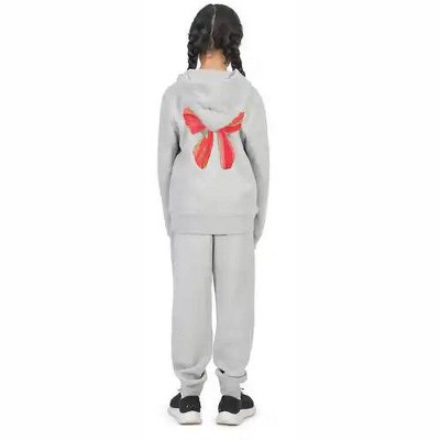 Everyday Kids Christmas Collection Festive Red & Gold Bow Girls Zip Up Hoodie – Holiday Sweatshirt - Heather Gray