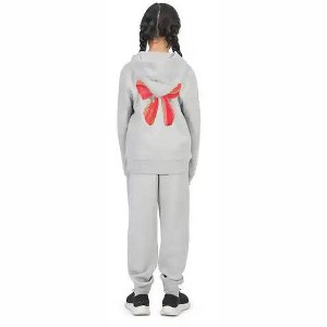 Everyday Kids Christmas Collection Festive Red & Gold Bow Girls Zip Up Hoodie – Holiday Sweatshirt - Heather Gray - 1 of 2