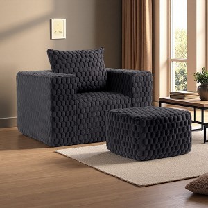 55" Corduroy Lounge Sofa with High-Density Foam & Bonus Throw Pillow - 1 of 4