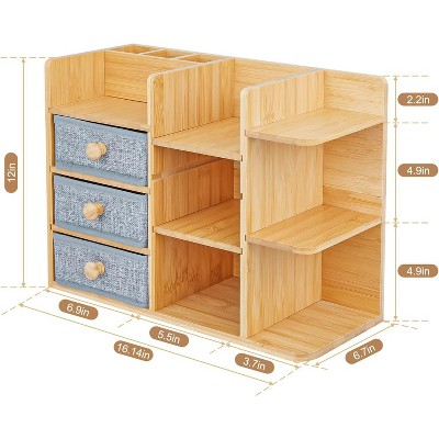 MaseiKar Makeup Organizer Countertop With Brush Holder For Vanity, Large Bamboo Bathroom Counter Organizers And Storage,Cosmetic Perfume Organizer