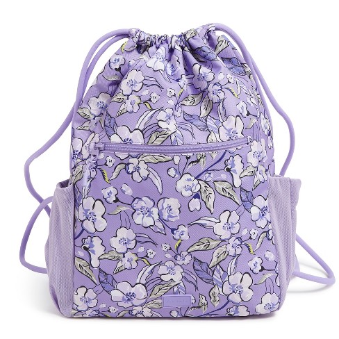 Vera Bradley Women s Outlet Lighten Up Deluxe Drawstring Backpack Wild Roses Lavender Target