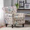 Fabric Floral Upholstery Club Chair with Rolled Armrests, Tapered Birch Wood Legs and Tonal Piping, Multi-Colored Contemporary Design - 4 of 4