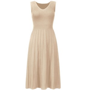 Hobemty Women's V Neck Sleeveless Knitted Pleated Midi Dress - 1 of 4
