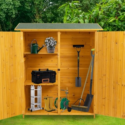 NicBex Outdoor Storage Shed with Lockable Door, Wooden Tool Storage Shed with Detachable Shelves and Pitch Roof
