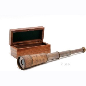 Handheld Telescope – Brass With Brown Leather – 16 Inch Nautical Decor By Old Modern Handicrafts - 1 of 3