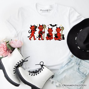 Cute Red Devils and Cats T-Shirt, Vintage Halloween Tee | OrnamentallyYou - 1 of 4