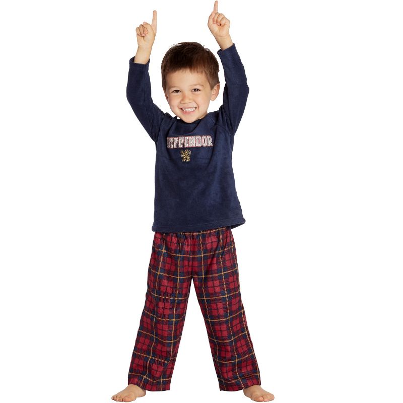 Harry Potter Gryffindor Lion Christmas Plush Holiday Toddler Plaid Pajama Set, 2 of 4