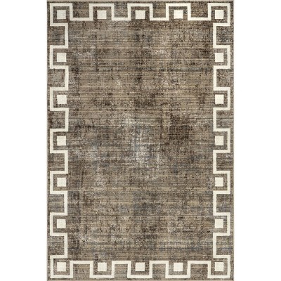 Olvera Beige Geometric Bordered Synthetic Rectangular Rug, 8' x 10'
