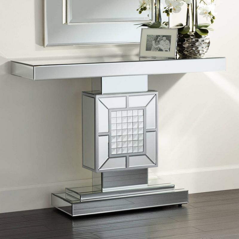 Studio 55D Medina Modern Mirrored Mosaic Glass Rectangular Console Table 44" x 13" Silver for Living Family Room Bedroom Bedside Entryway House Office, 2 of 10