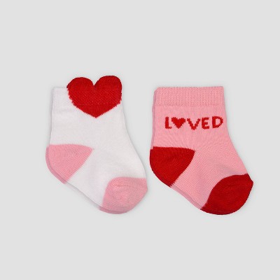 Baby Girls' 2pk Heart Crew Socks - Just One You® made by carter's Red 6-12M