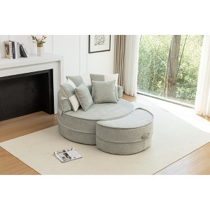 Runesay Modern Oversized Round Lazy Lounge Sofa with 5 Pillows and Ottoman - 1 of 4