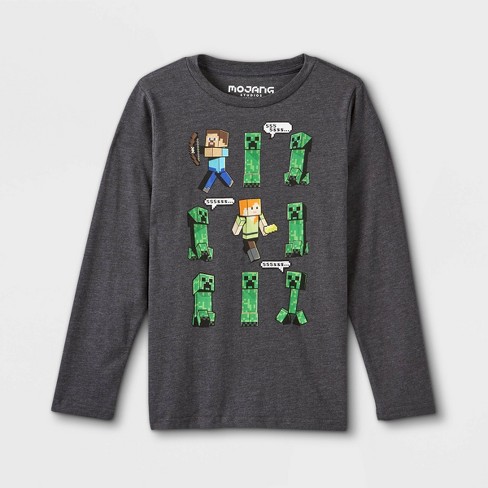 Minecraft Boys 2 Pack Black Tee with Grey/ Red Long Sleeve Shirt for Boys