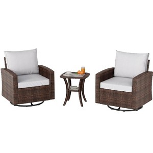 3-Piece Outdoor Swivel Rocking Chair Set with Cushions and Tempered Glass Table - 1 of 4
