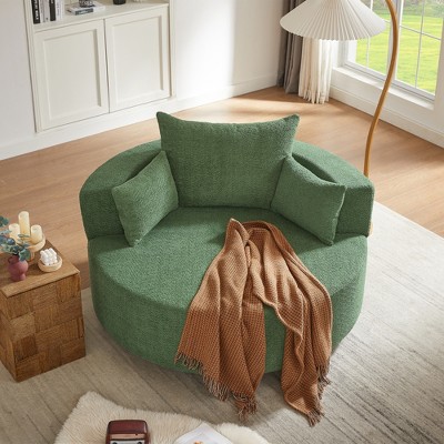 Dovelina Comfy Cloud Chair Swivel Barrel Round Sofa Chair with 3 Pillows-White