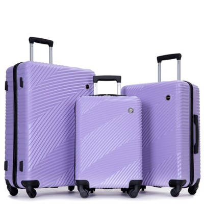 BEAFUP 3 Piece Luggage Sets PC+ABS Lightweight Suitcase with Two Hooks, Spinner Wheels, (20/24/28)