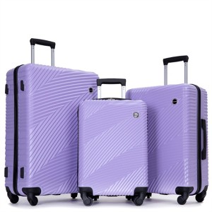 FATMOON 3 Piece Luggage Sets PC+ABS Lightweight Suitcase with Two Hooks, Spinner Wheels, (20/24/28) - 1 of 4