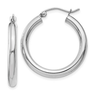 Black Bow Jewelry 3mm x 25mm 14k White Gold Classic Round Hoop Earrings - 1 of 4
