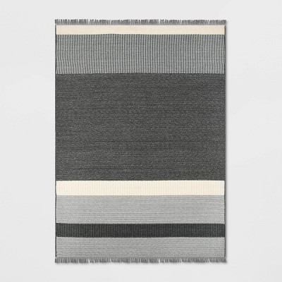 7'x10' Oversized Stripe Outdoor Rug Charcoal Gray - Threshold