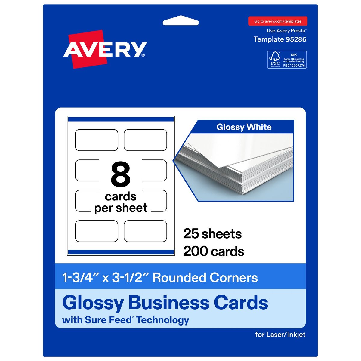 1-3/4" x 3-1/2" Rectangle Rounded Corners, Glossy White Business Cards