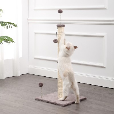 Rylie 38" Gray and Cream Sisal Cat Scratching Post with Toys