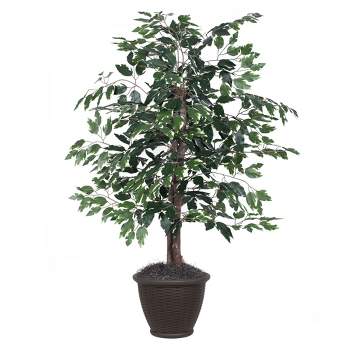 Vickerman 4' Artificial Variegated Ficus Bush, Brown Plastic Container. In a 12"Lx12"Wx9"H base.