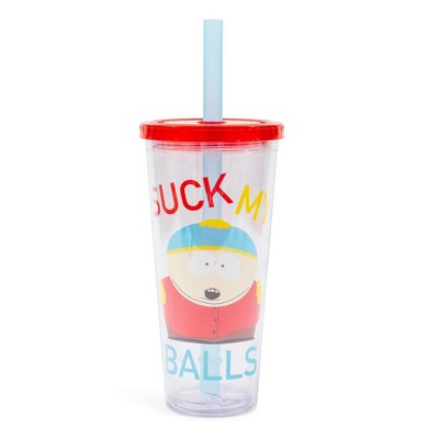 Silver Buffalo South Park Cartman "Suck My Balls" 24-Ounce Carnival Cup With Lid and Straw