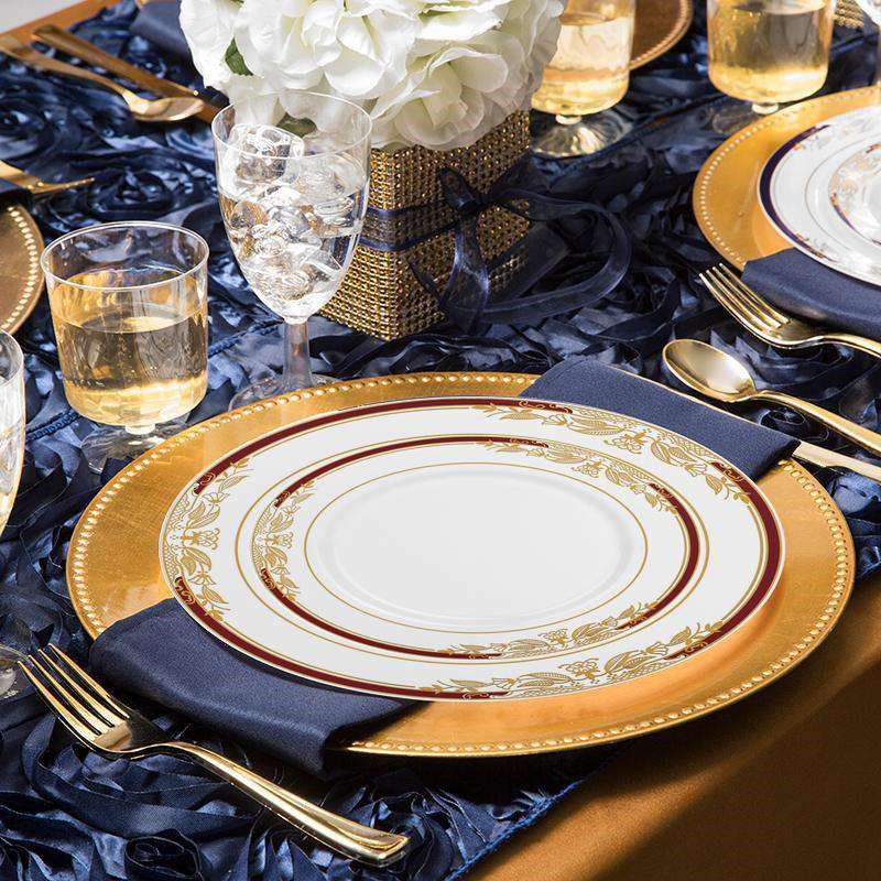 Smarty Had A Party 10.25" White with Burgundy and Gold Harmony Rim Plastic Dinner Plates (120 plates), 3 of 5