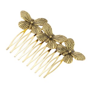 Unique Bargains Women's Three Butterflies Side Comb Vintage Gold Tone 1 Pc - 1 of 4